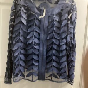 Elegant Blue Leaf Pattern Blouse